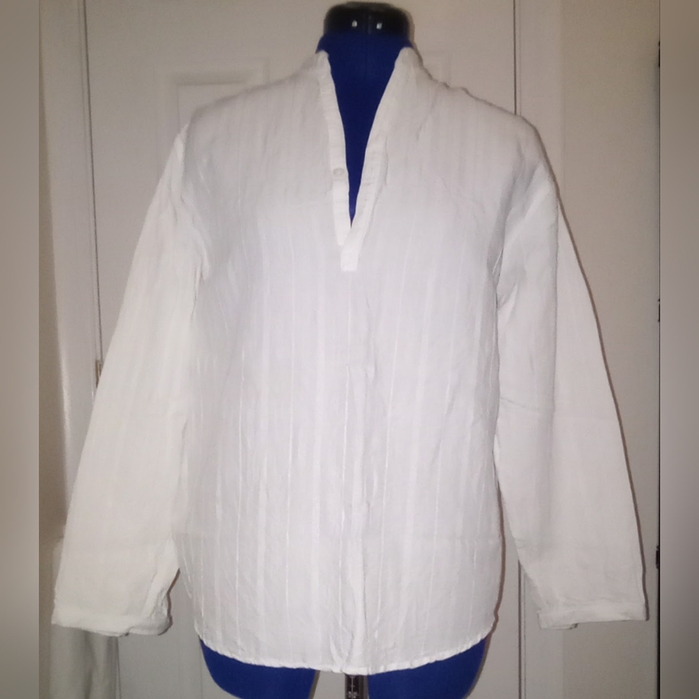 Havanera/Perry Ellis Unisex Shirt Blouse Size Small White Fabric Ramie & Rayon